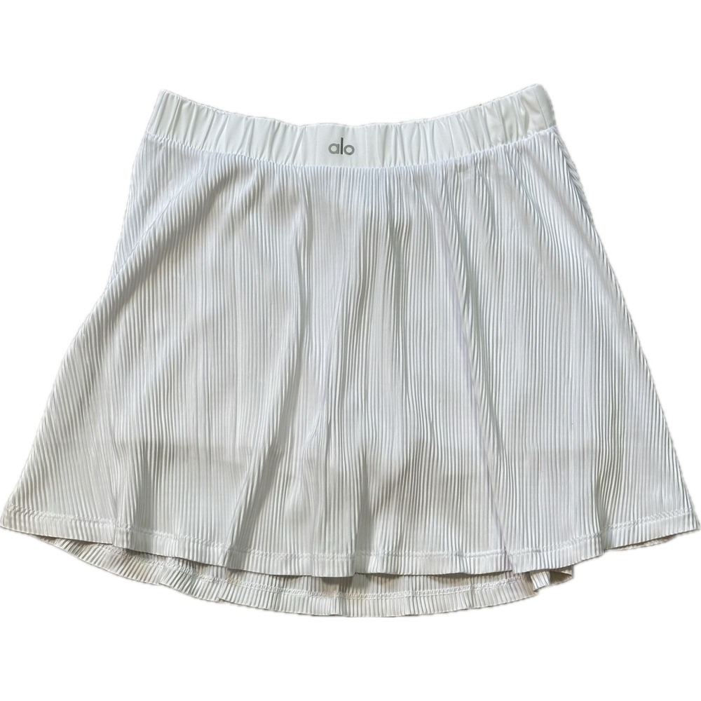 Alo White Micro Plisse Tennis Skirt Medium Pleated Built-in Shorts Athletic
